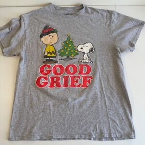 Peanuts Charlie Brown Snoopy Good Grief Christmas Tree Graphic T Shirt Mens Lg